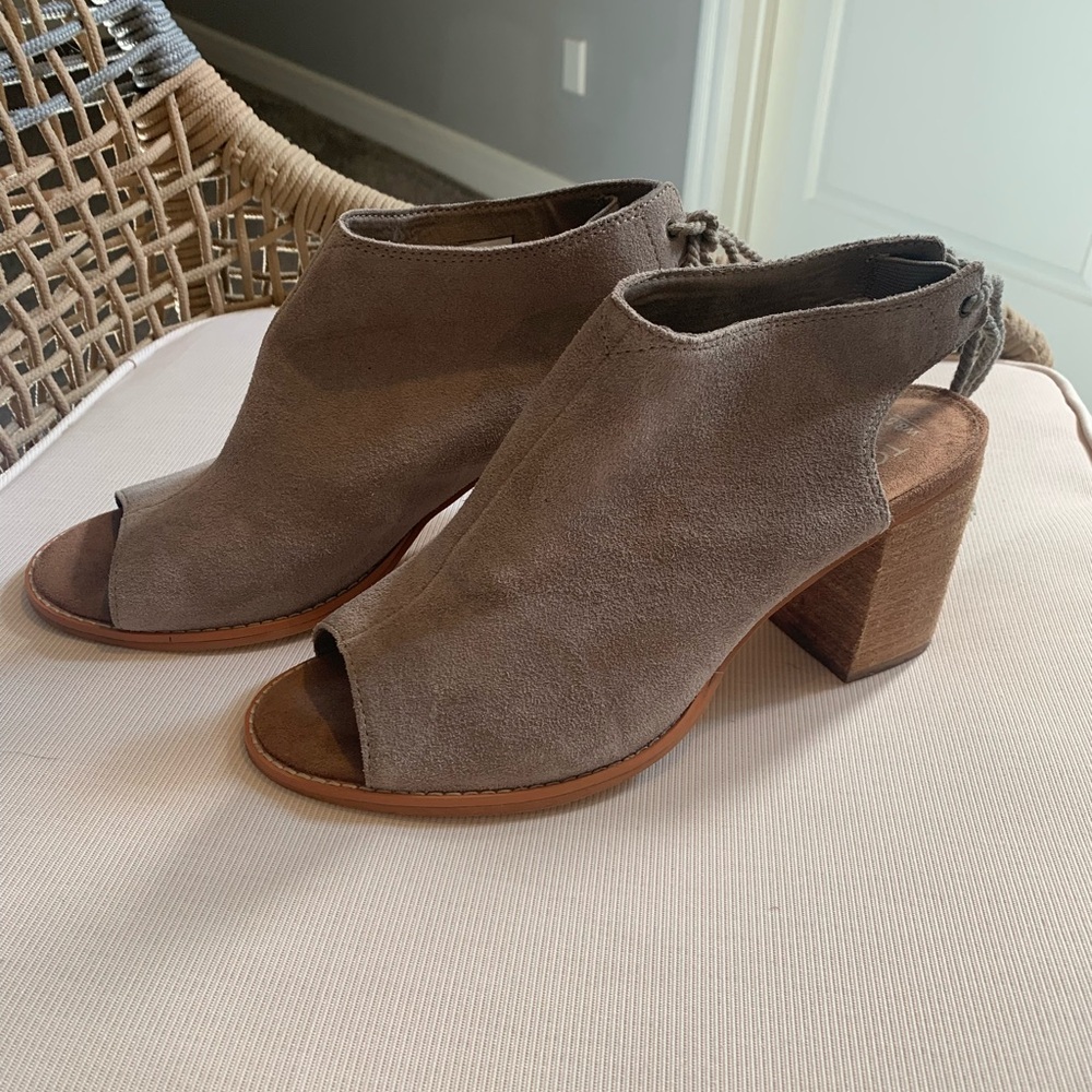 Toms Brown Suede Heels with Stacked Wooden Heel